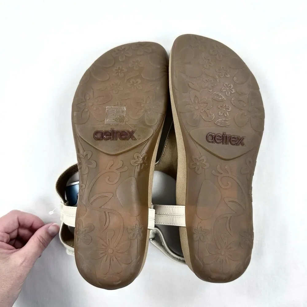 Aetrex Lindsey Beaded Thong Sandals Size 9 9.5 EU 40 Cream Arch Support